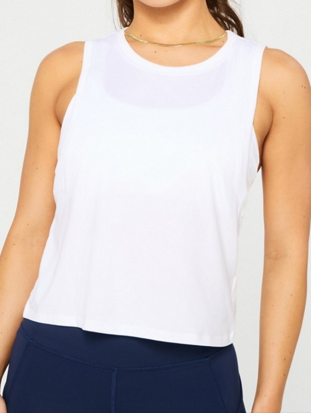 Fabletics White Cropped Tank Top  Muscle Crew Neck Nylon M Fitness Yoga Gym